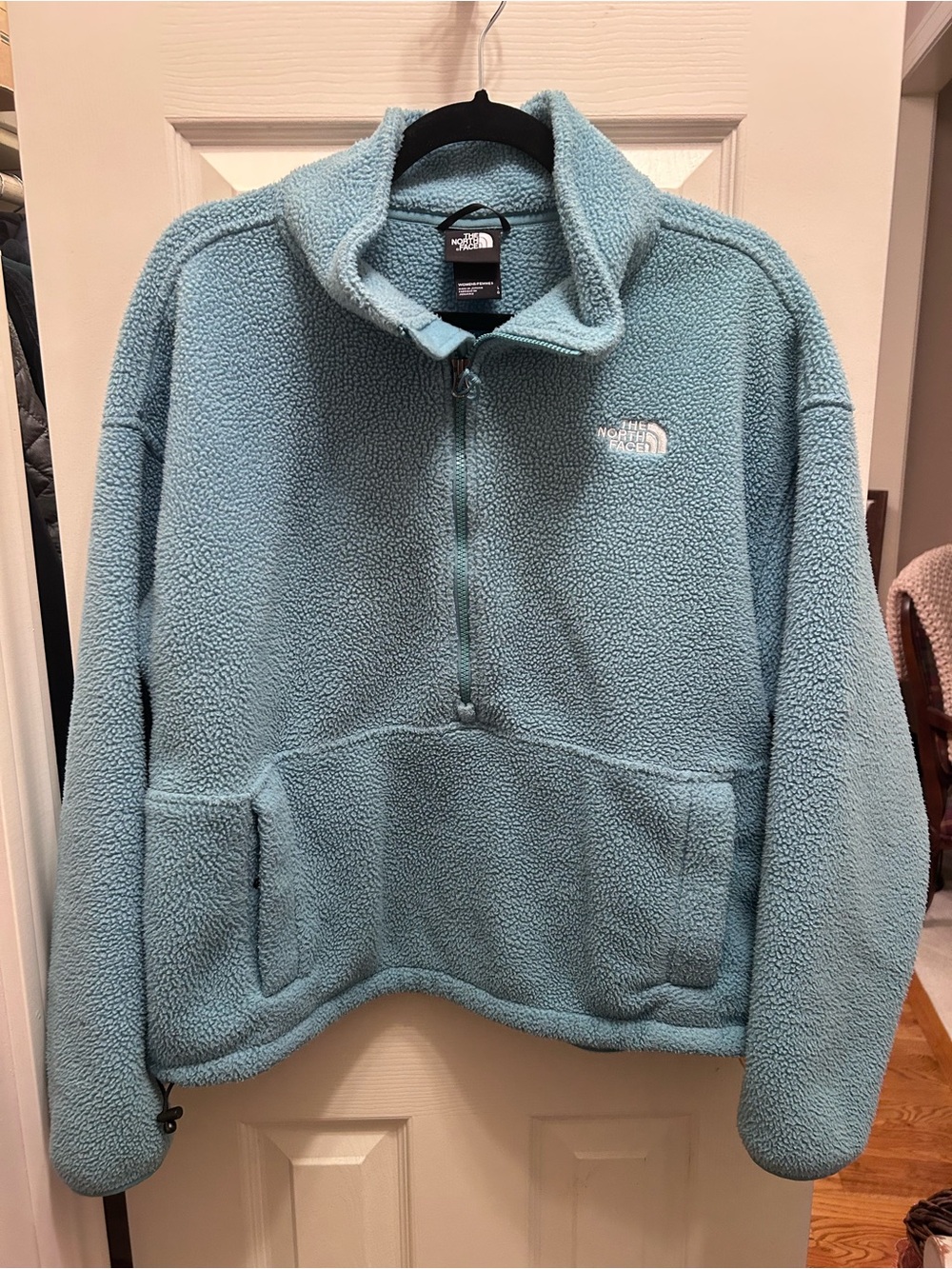 North Face Jacket Light Teal Reset Fleece 1/2
Zip Thick Cozy Pullover Jacket. L
